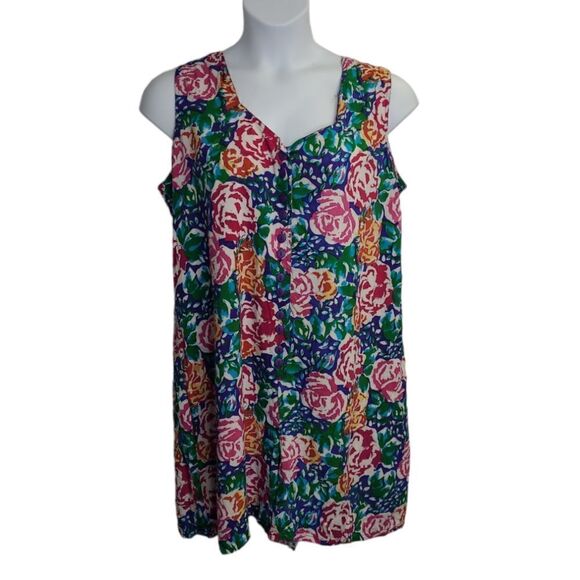 VINTAGE 90s volup bright floral sleeveless button up romper 2X - Picture 1 of 7